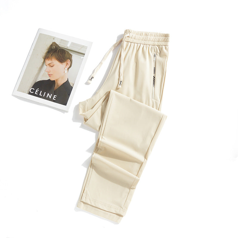 Summer New Ice Silk Pants Quick-Drying Breathable Nylon Unisex Elastic Soft Wrinkle-Resistant Cooling Couple Sun Protection Pants