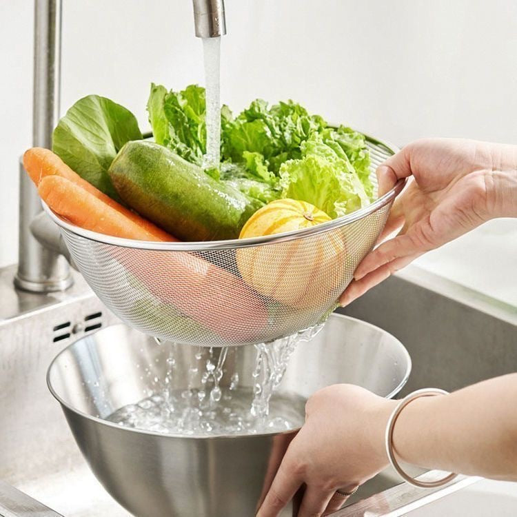 Stainless Steel Vegetable Washing Basin - Thickened Draining Basket & Rice Washing Sieve
