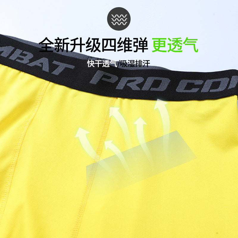 Sports Tights Men's High-Elasticity Quick-Drying 7-Point Pants Basketball Fitness Running Training Compression Leggings Summer