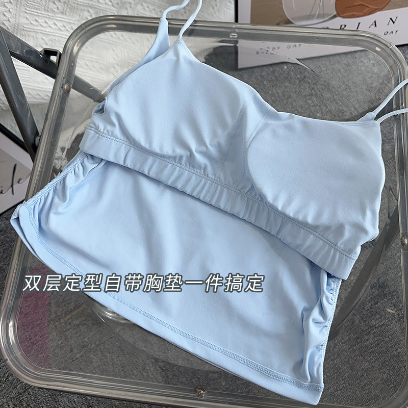 Naked Fashionable Pleated Back Strap Yoga Bra Women's Pilates Running Outdoor Sports Fitness Vest