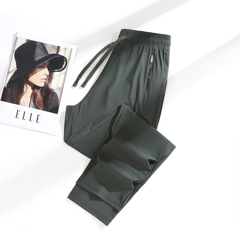 Summer New Ice Silk Pants Quick-Drying Breathable Nylon Unisex Elastic Soft Wrinkle-Resistant Cooling Couple Sun Protection Pants