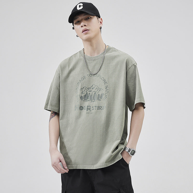 Danbaoni | Summer New Japanese-Style Heavy-Duty Quality Short-Sleeve Men's Loose Casual Round-Neck Printed Drop-Shoulder T-Shirt in Stock.