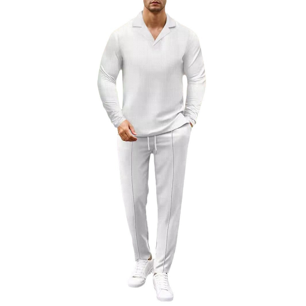 Waffle Sports Two-Piece Set - Long Sleeve Top & Casual Pants for Women