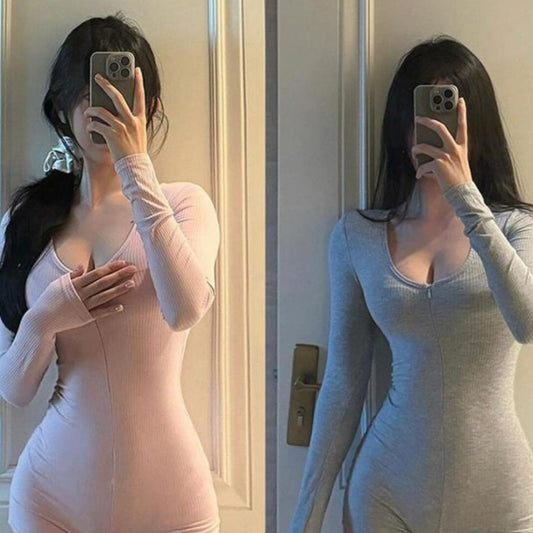 Pure Desire Style Home Long Sleeve Pink Women's Spring and Summer Versatile Design Slim Yoga One-Piece Stretch Slimming Jumpsuit