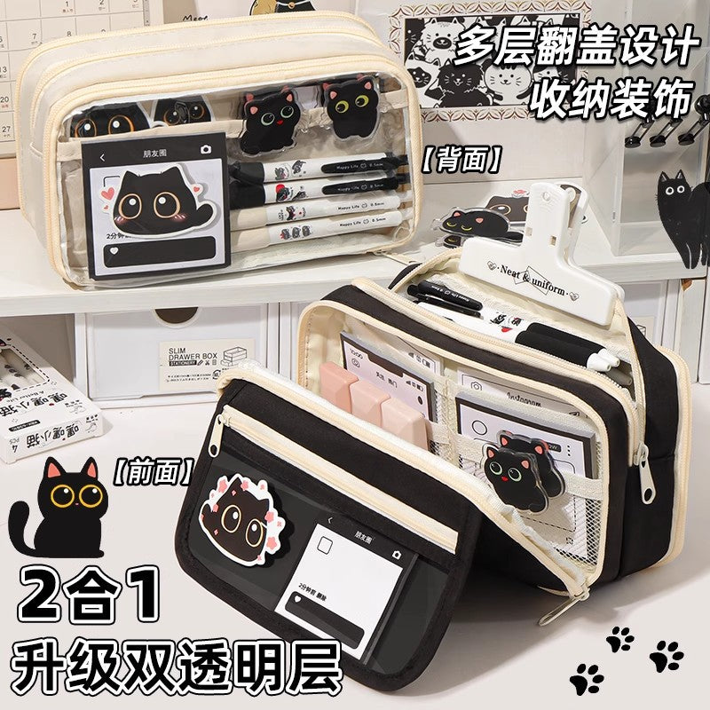 Cat Pencil Bag Large Capacity Transparent Storage Bag Girls 2025 New Super Popular Stationery Box Student High-End Pencil Bag