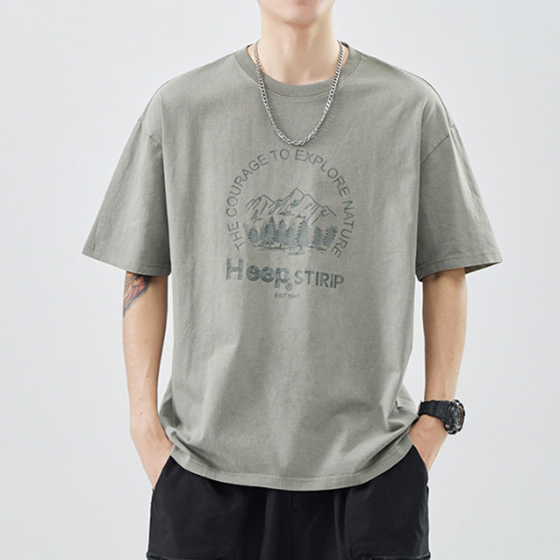 Danbaoni | Summer New Japanese-Style Heavy-Duty Quality Short-Sleeve Men's Loose Casual Round-Neck Printed Drop-Shoulder T-Shirt in Stock.