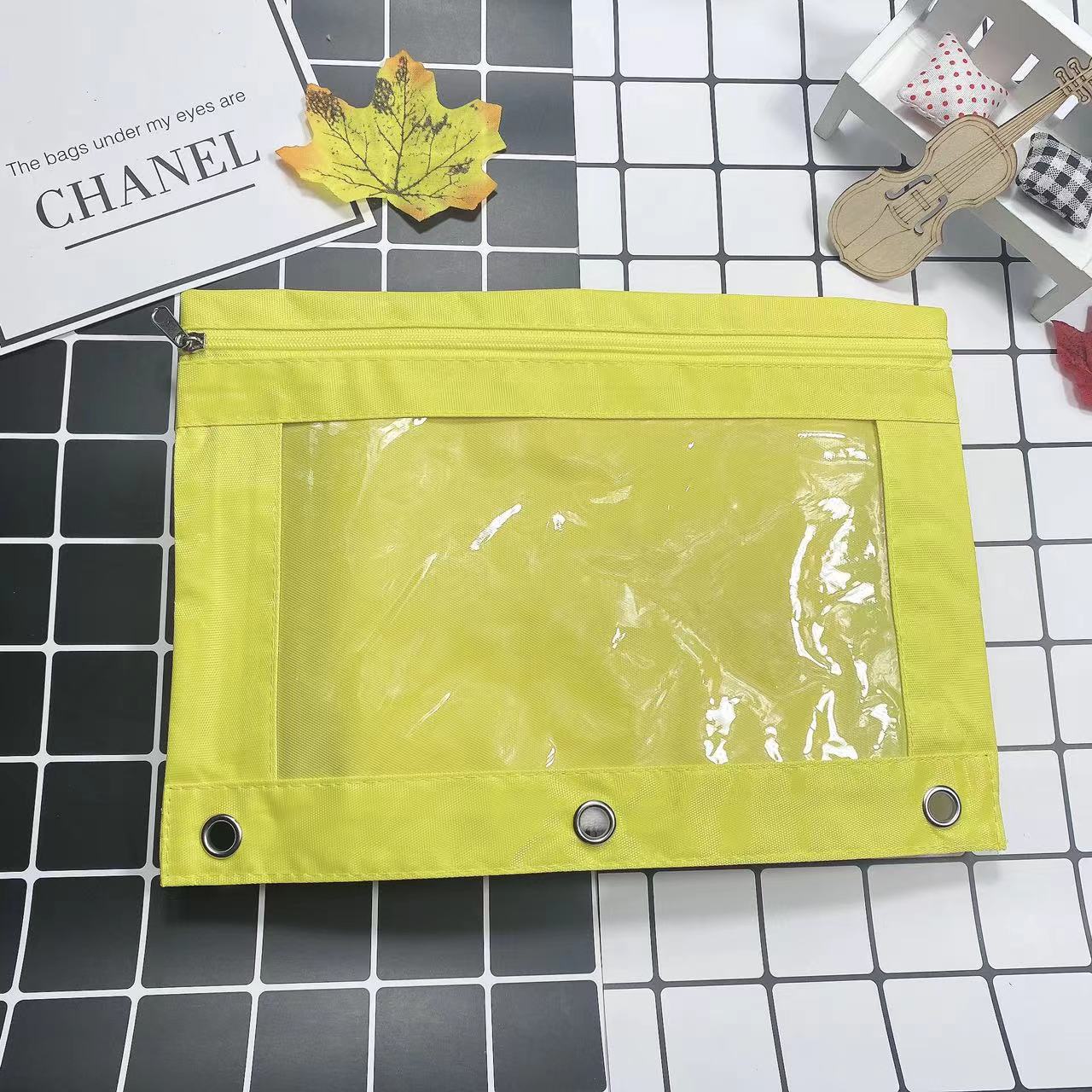 Large Capacity Oxford Cloth Pencil Case - 3-Hole Transparent Colorful Student Stationery Bag