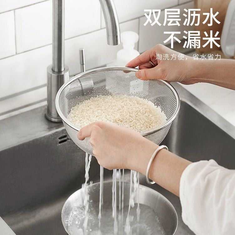 Stainless Steel Vegetable Washing Basin - Thickened Draining Basket & Rice Washing Sieve