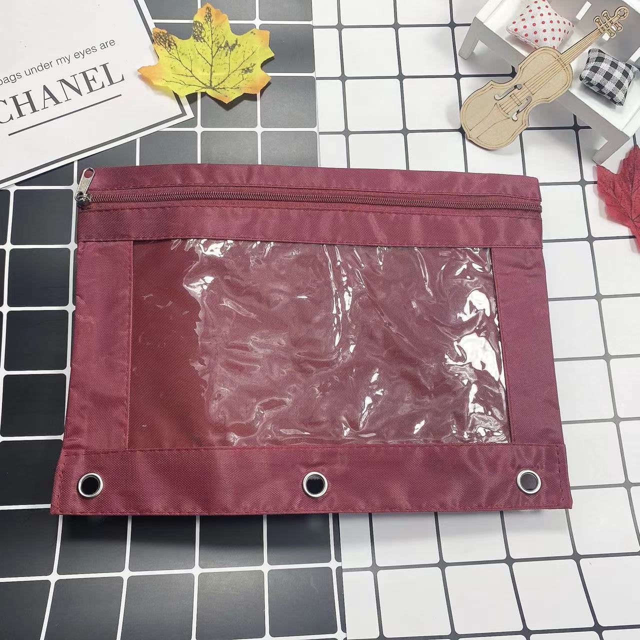Large Capacity Oxford Cloth Pencil Case - 3-Hole Transparent Colorful Student Stationery Bag