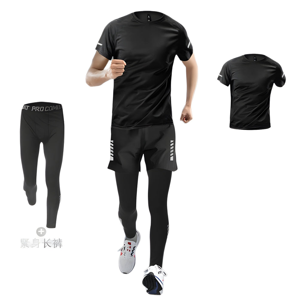 Sports suit Men's Fitness Clothes Summer Tights Thin Ice Silk Quick-drying Short-sleeved Running Shorts Casual Morning Running Clothes
