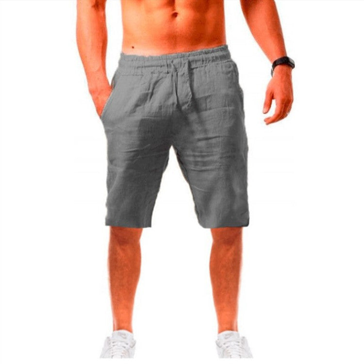 2022 Cross-Border Summer New Product Loose Cotton and Linen Breathable Five-Point Pants Men's Sports and Leisure Elastic Linen Shorts