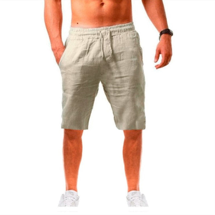 2022 Cross-Border Summer New Product Loose Cotton and Linen Breathable Five-Point Pants Men's Sports and Leisure Elastic Linen Shorts