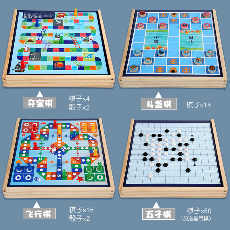 Wooden Children's Educational Nine-in-One Multifunctional Game Chess Checkers Flying Chess Gobang Colosseum Chess Toy