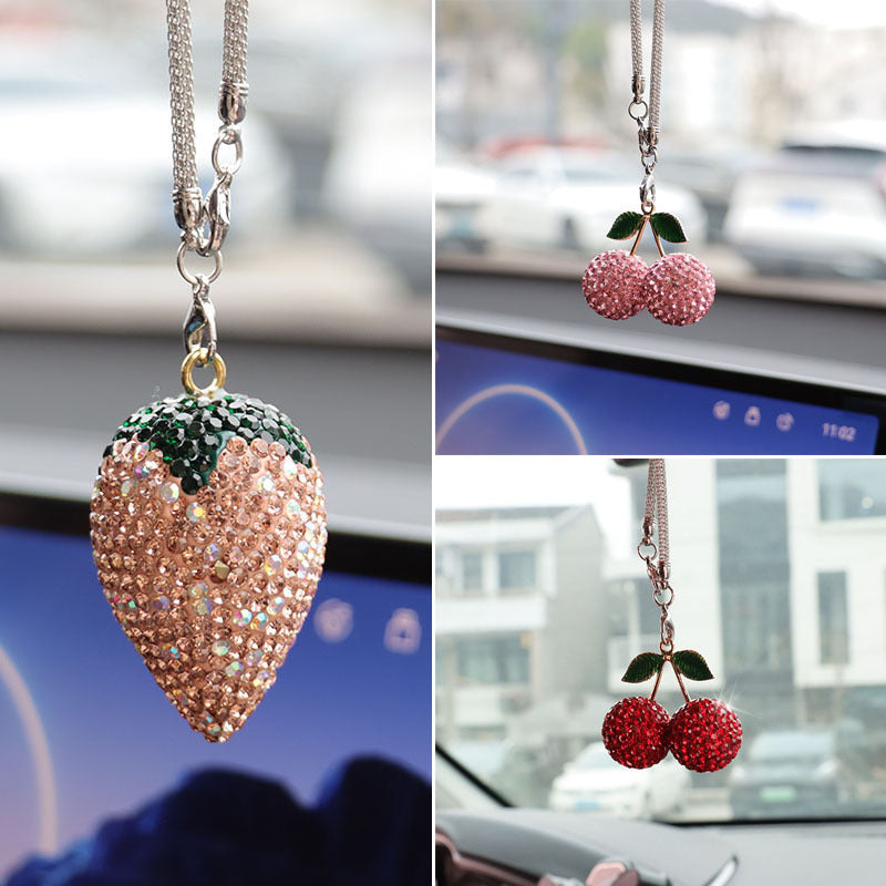 Cherry & Strawberry Rhinestone Car Pendant - Interior Decoration Accessory