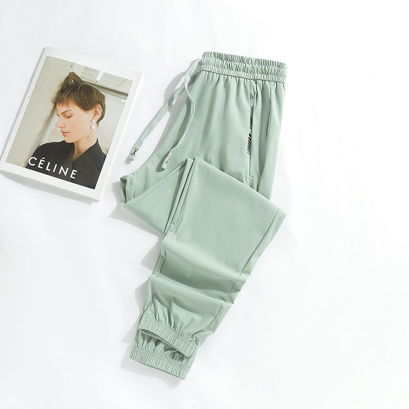 Summer New Ice Silk Pants Quick-Drying Breathable Nylon Unisex Elastic Soft Wrinkle-Resistant Cooling Couple Sun Protection Pants