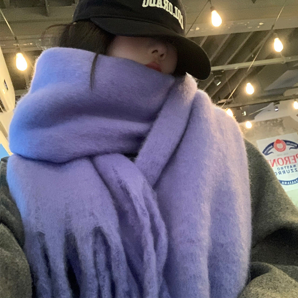 Solid Color Thickened and Extended Scarf for Women, 2026 Autumn and Winter New Korean Style, Versatile Winter Shawl for Students, Pink