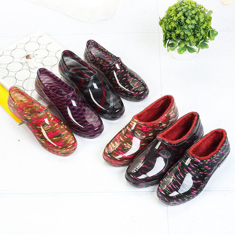 New Spring and Autumn Four Seasons Rain Shoes Women's Short Tube Shallow Mouth Waterproof Non-slip Water Shoes Women's Low-top Kitchen Work Outer Wear Rubber Shoes
