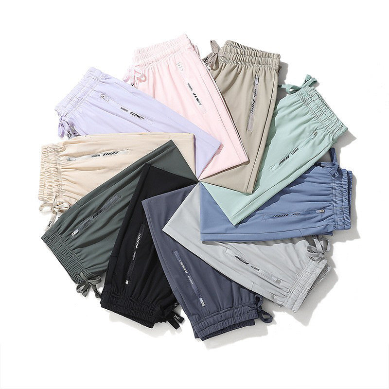 Summer New Ice Silk Pants Quick-Drying Breathable Nylon Unisex Elastic Soft Wrinkle-Resistant Cooling Couple Sun Protection Pants