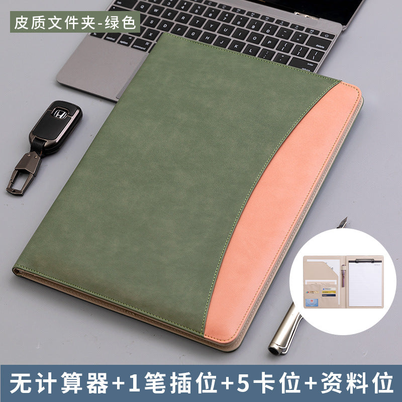 A4 Leather Folder Customized Business Multi-Functional 4S Sales Manager Talks about Single Measuring Room Folder with Calculator Board Clip