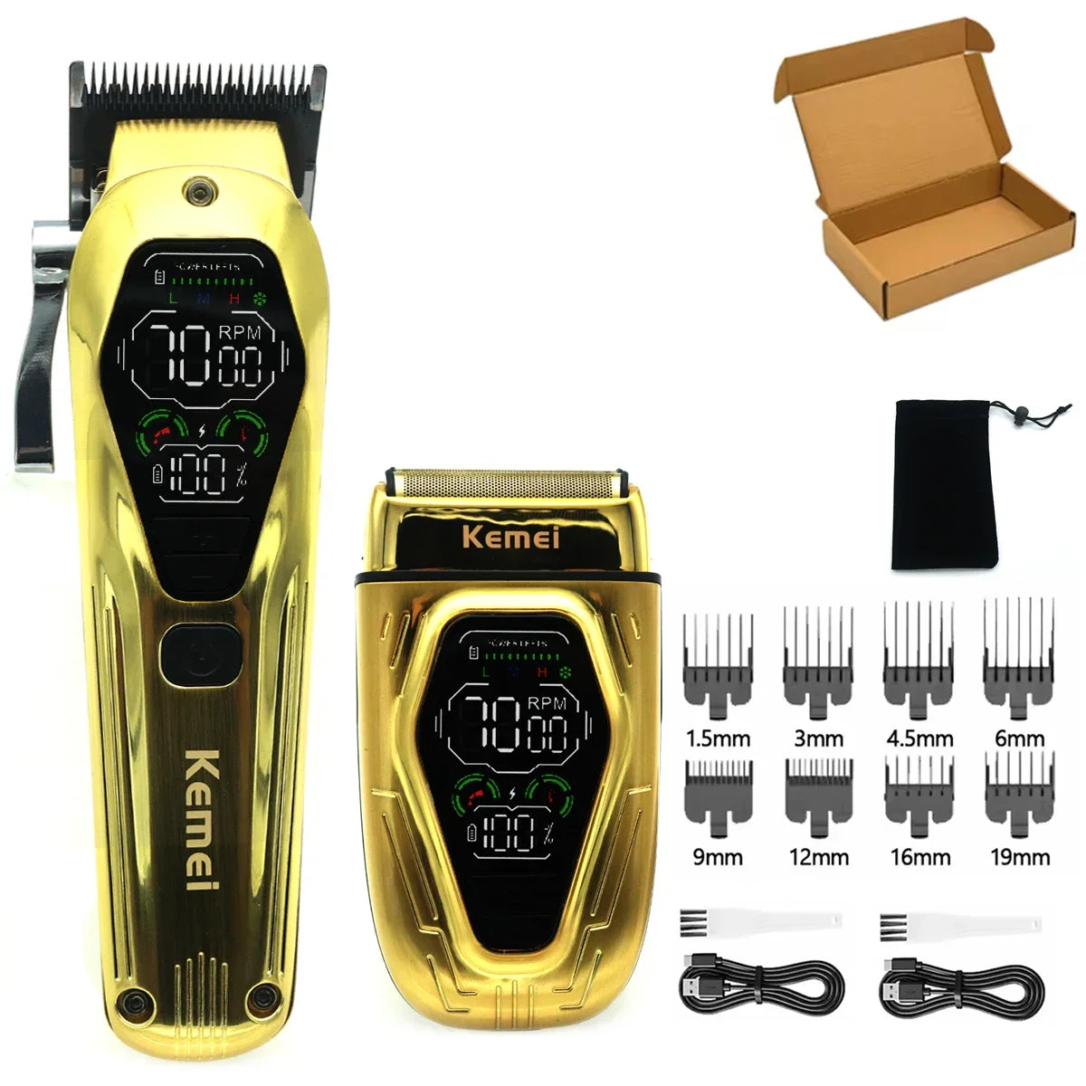 Kemei KM-T360 Professional Electric Shaver – 9W Double Foil, LED Display, Full Metal Body