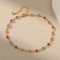 Gold Color Boho Rainbow Rhinestone Anklet for Women Summer Beach Beads Foot Chain Vocation Jewelry Gifts