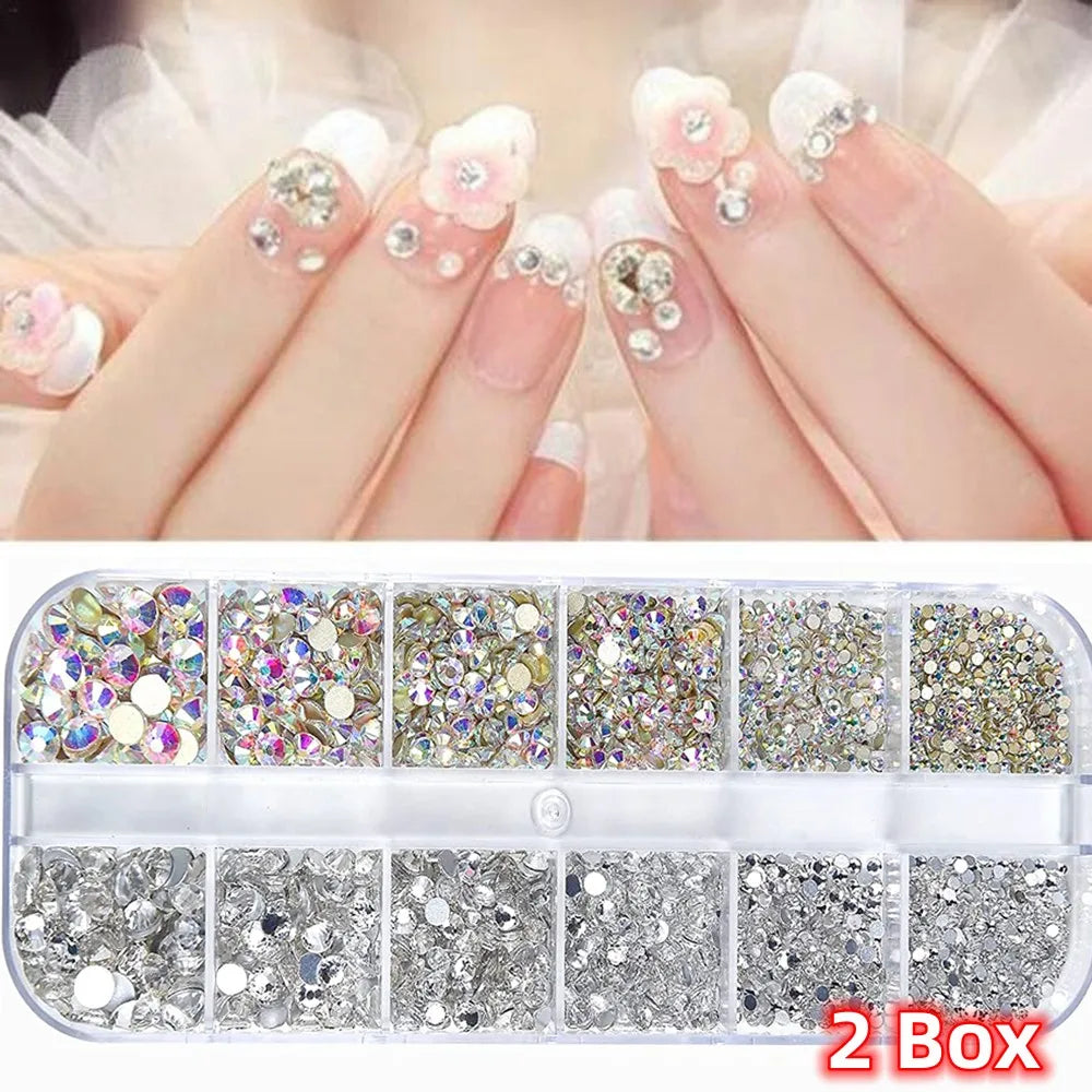 Nail Art Rhinestones Kit 2400pcs Nail Gems Ab Flatback Rhinestones Gems Stones with Storage Organizer for Design Bright Holiday