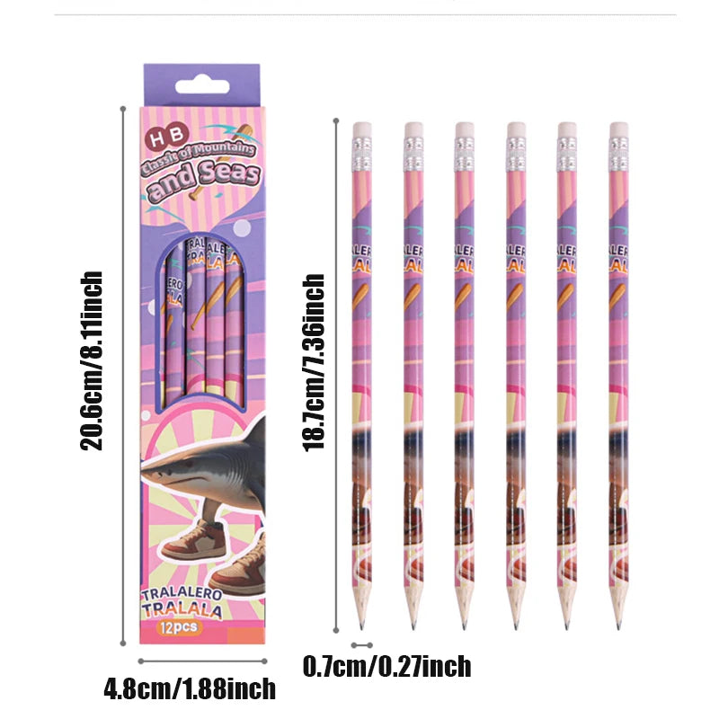 12pcs/box Foreign Shan Hai Jing Series HB Pencil with Eraser Pencil Wooden Stick Human Fusion Monster Pencil for back to school