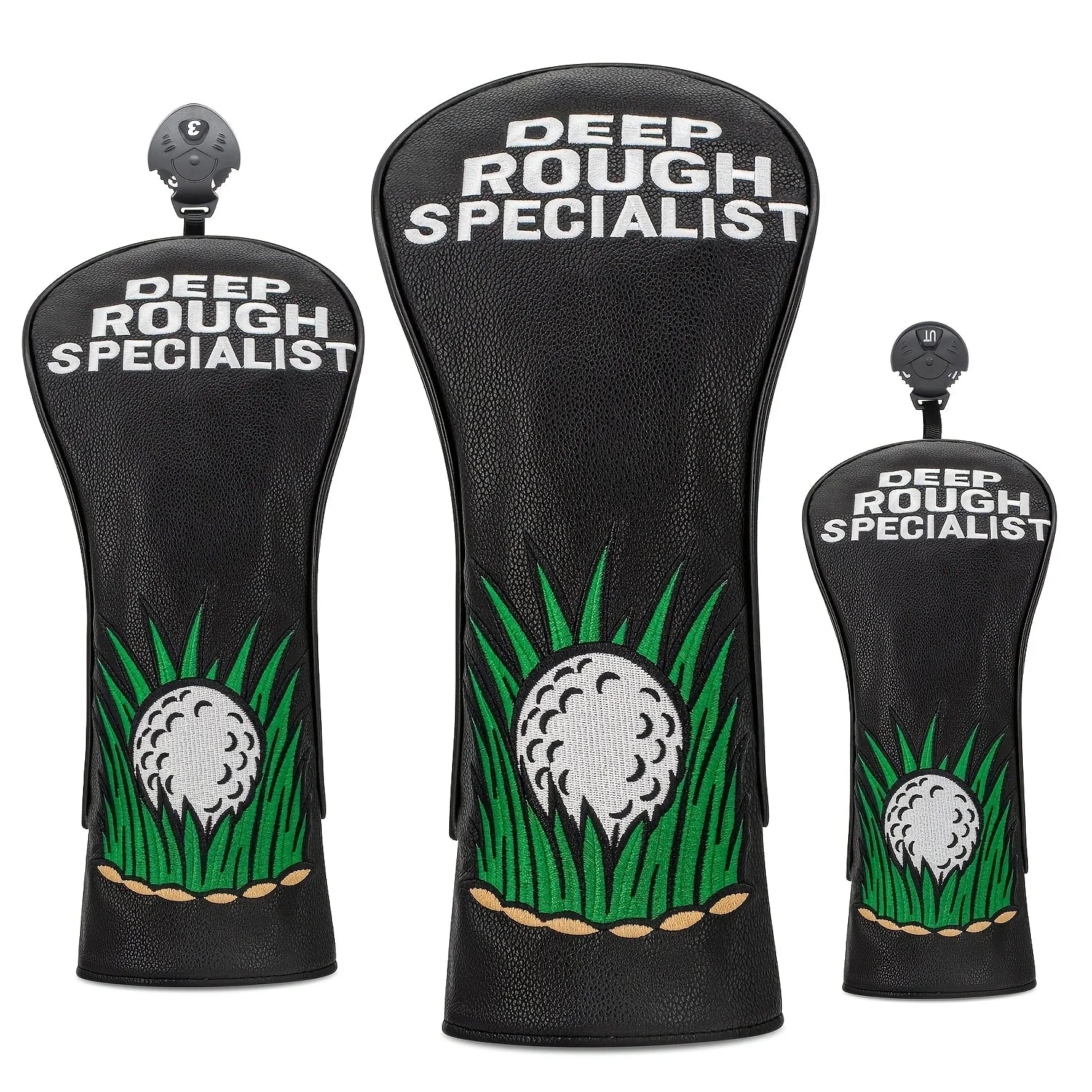 Golf Club Head Covers Designed in a Grass Ball Style, Available for Single Or Sets of Three for Drivers, Fairways, And Hybrids.