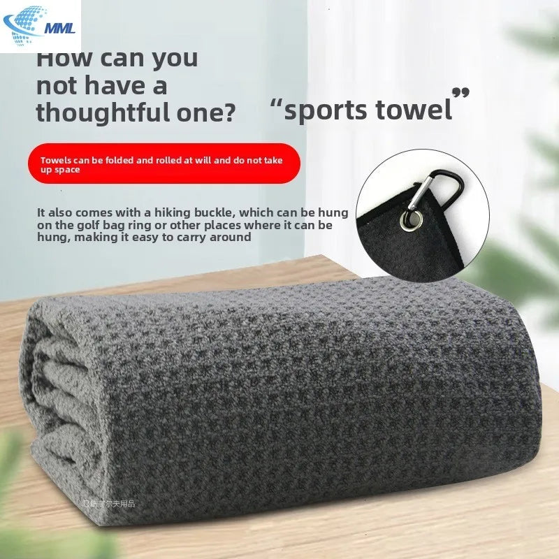 Golf Waffle Towel Microfiber Fine Embroidery Mountaineering Buckle Water Absorbing Sweat Cleaning Sports Towel
