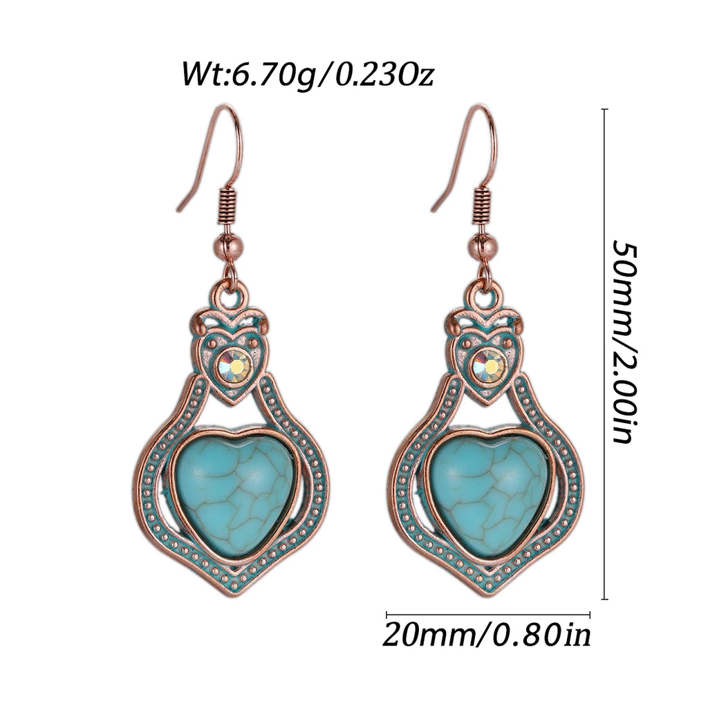 Antique New Blue Stone Turquoise Earring for Women Boho Fashion Bronze Geometric Water Drop Flower Dangle Earrings Jhumka