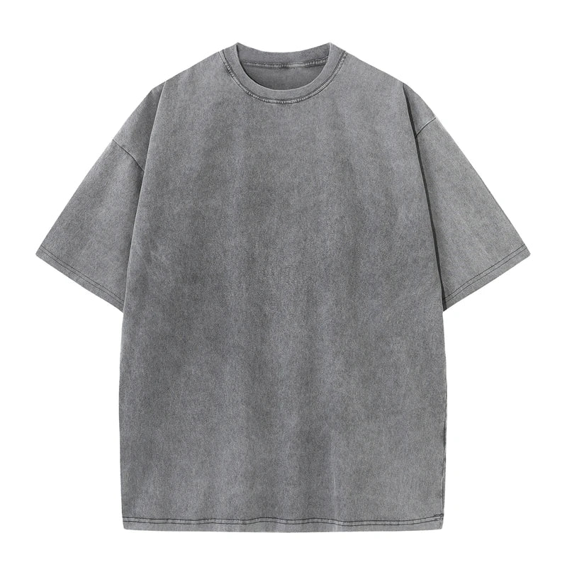 Men's Summer T-shirt 230G Heavy Cotton Vintage Washed T-Shirts Oversized Short Sleeve Loose Streetwear Short Sleeve Tops Tee