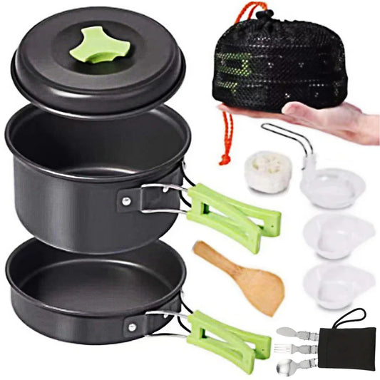 1.8L outdoor lightweight aluminum alloy mini cooking kit with non stick pot nested storage and portable design, easy to carry