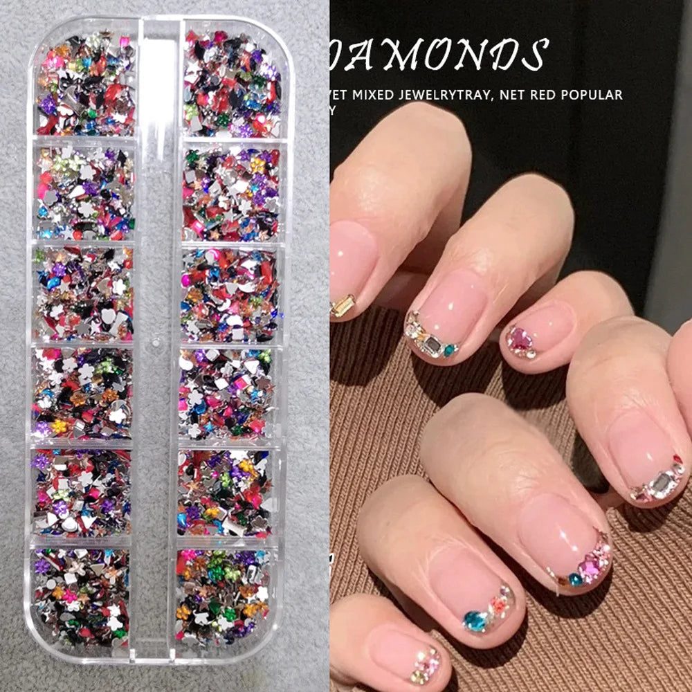 Nail Art Rhinestones Kit 2400pcs Nail Gems Ab Flatback Rhinestones Gems Stones with Storage Organizer for Design Bright Holiday