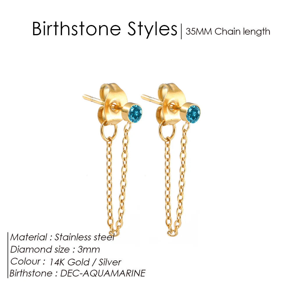 EManco Zircon Birthstone Pendant Earrings 12 Zodiac Signs Stainless Steel Jewelry Party Gifts