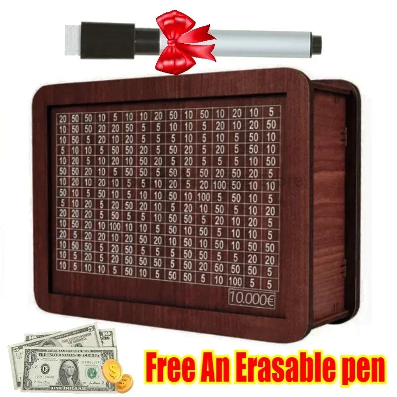 Euro Saving Money Box Piggy Bank Cash Wooden Savings Challenge Box with Money Target Numbers Tirelire Alcancia Spaarpot
