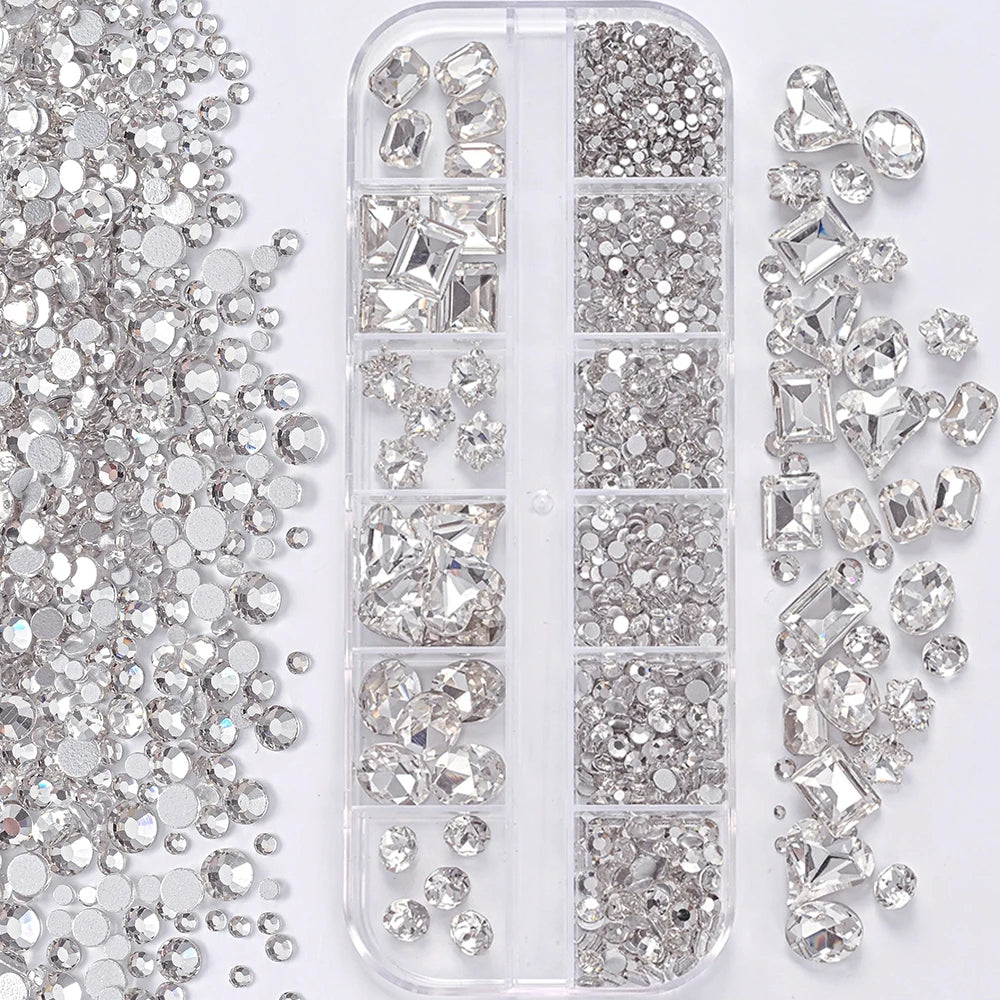 Nail Art Rhinestones Kit 2400pcs Nail Gems Ab Flatback Rhinestones Gems Stones with Storage Organizer for Design Bright Holiday