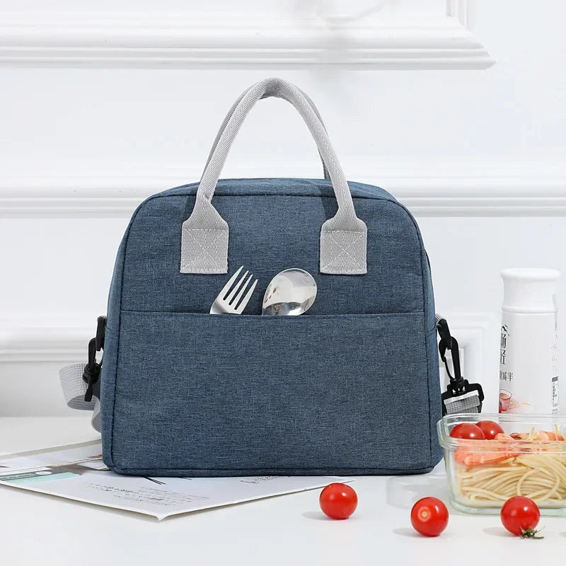Portable Lunch Bag with Shoulder Strap Handle Cooler Bag Canvas Thermal Food Container for Work Student Picnic Insulated Box