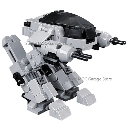 Retro Sci-Fi Enforcement Mech MOC Building Blocks Set - Heavy Combat Robot with Twin Cannons