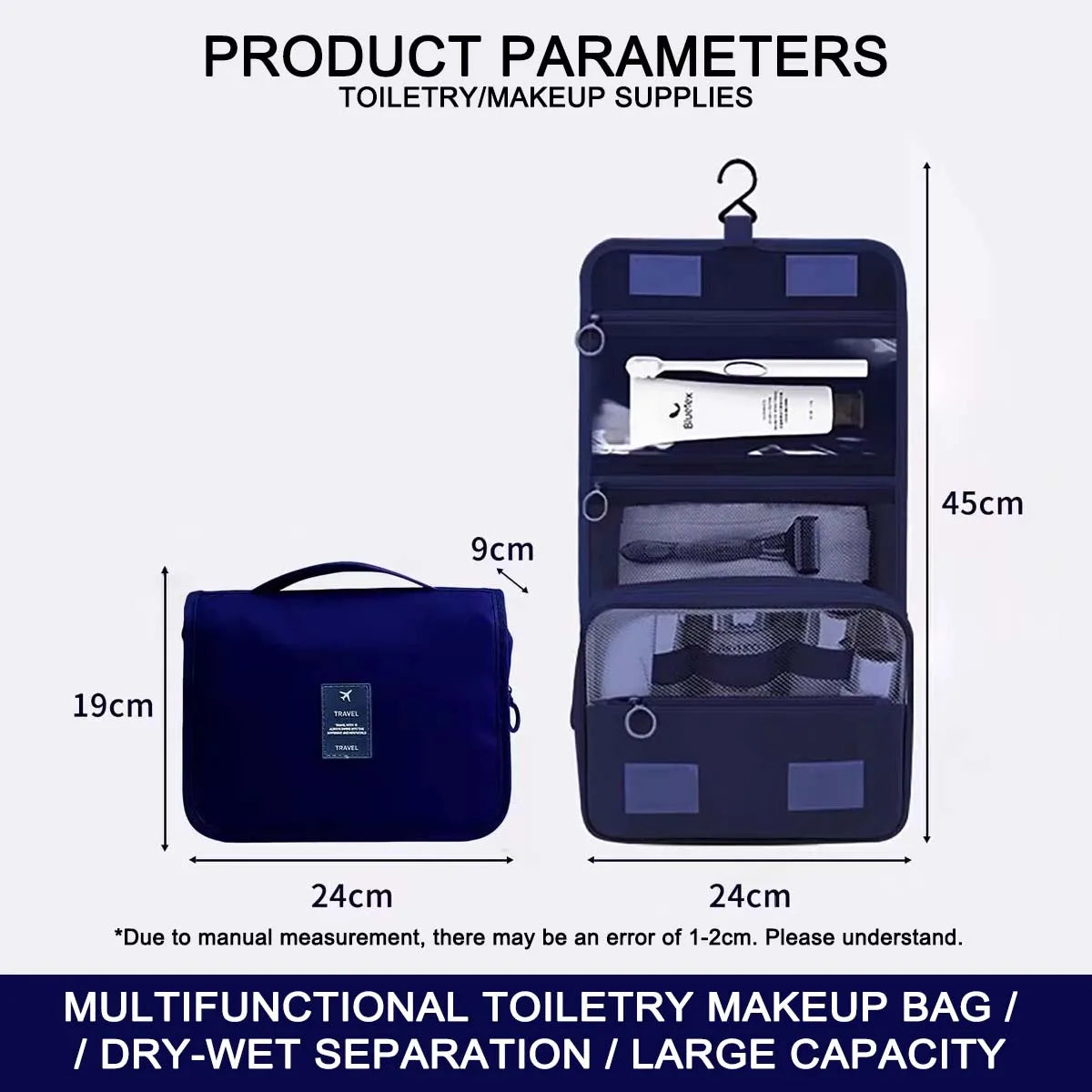 Premium Waterproof Travel Makeup Bag for Women – Hanging Toiletry Organizer with Hook, Spacious Bathroom Wash Pouch & Dry-Wet Se