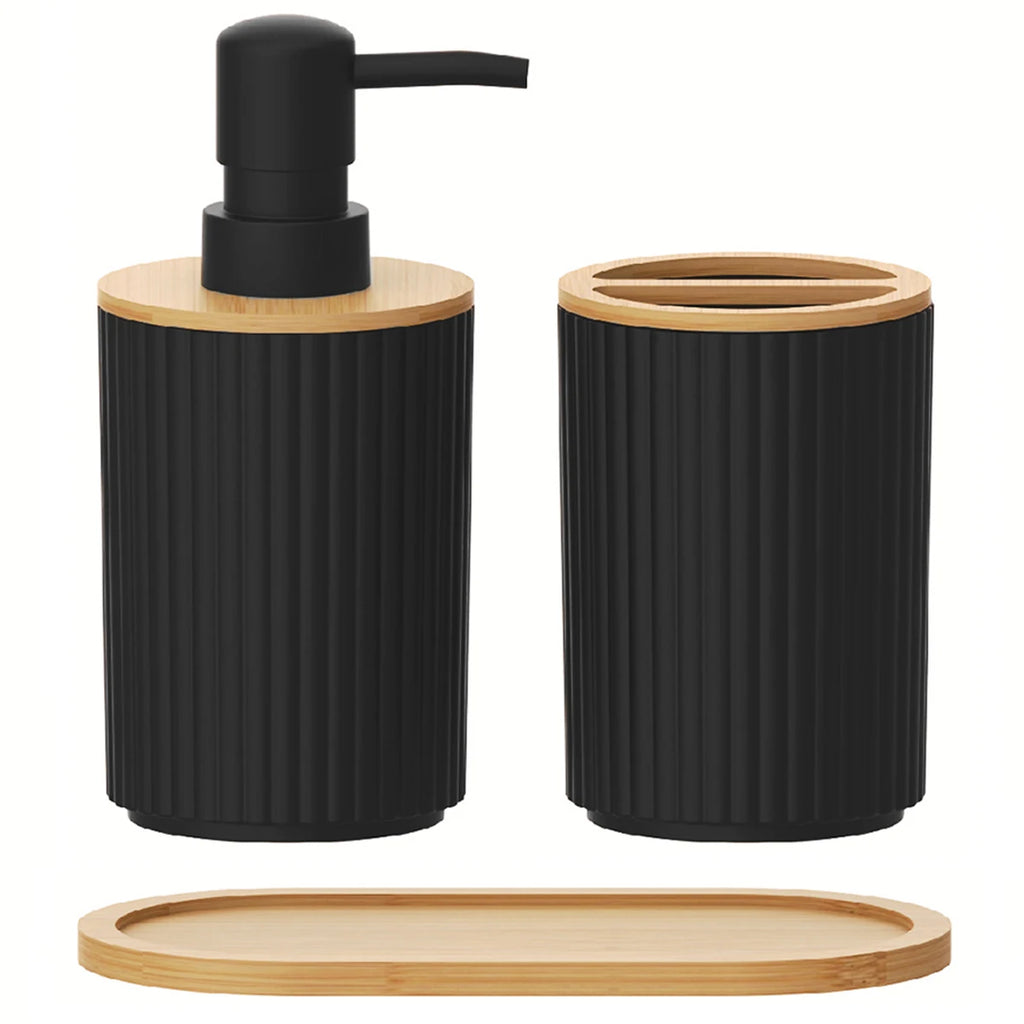 2pcs/set black bathroom accessories set, hands soap dispenser and toothbrush cup set, used for bathroom necessities