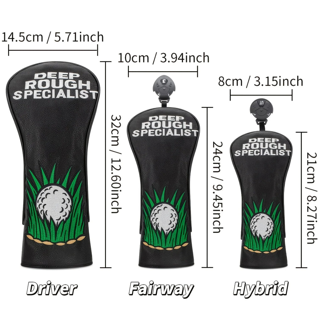 Golf Club Head Covers Designed in a Grass Ball Style, Available for Single Or Sets of Three for Drivers, Fairways, And Hybrids.