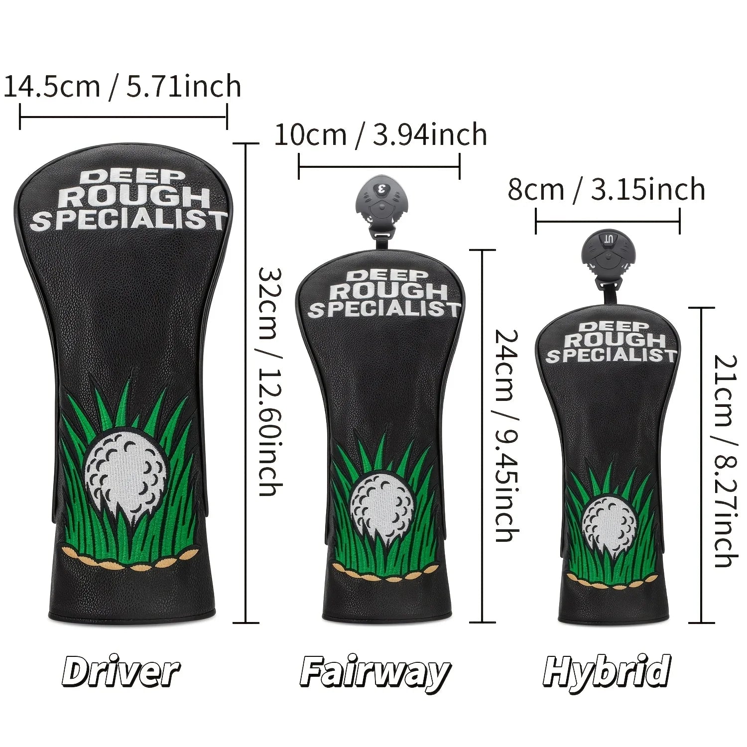 Golf Club Head Covers Designed in a Grass Ball Style, Available for Single Or Sets of Three for Drivers, Fairways, And Hybrids.