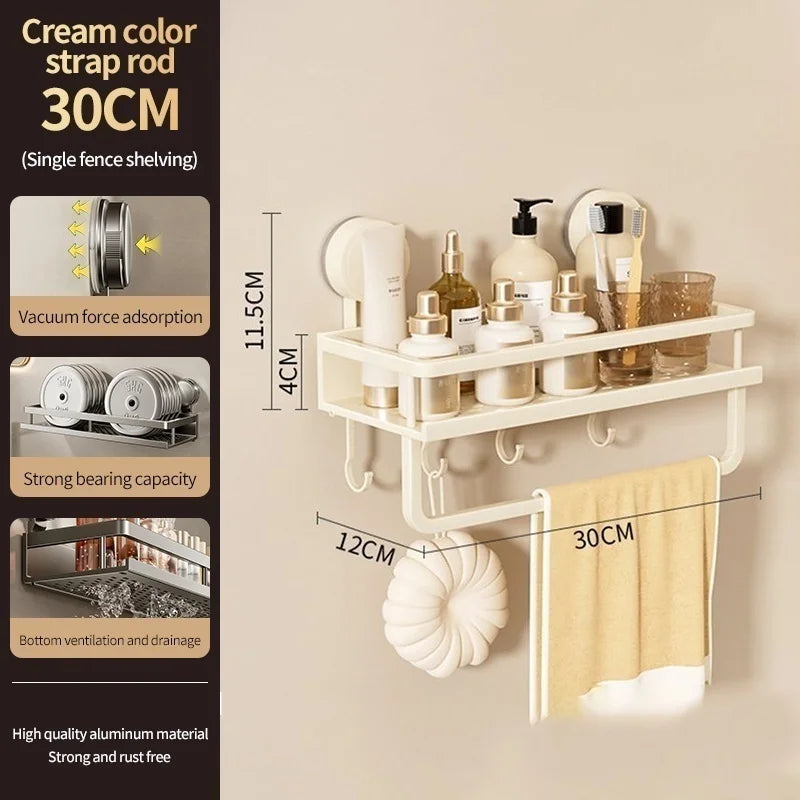 No-Drill Suction Cup storage rack Perforation-free bathroom washstand mounted wall white storage rack Kitchen storage