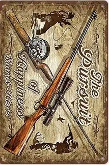 Hunting Sign Vintage Metal Sign Wooden House Wall Decor for Hunter Man Cave Gift Pistola  Metal Decorative 8 * 12 Inch
