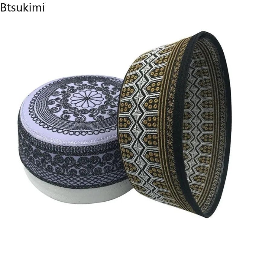 Embroidery Emboss Turban Hats Men's Breathable Islamic Kufi Prayer Hat Eid Ramadan Hijabs Beanies Caps Fashion Muslim Skull Hats
