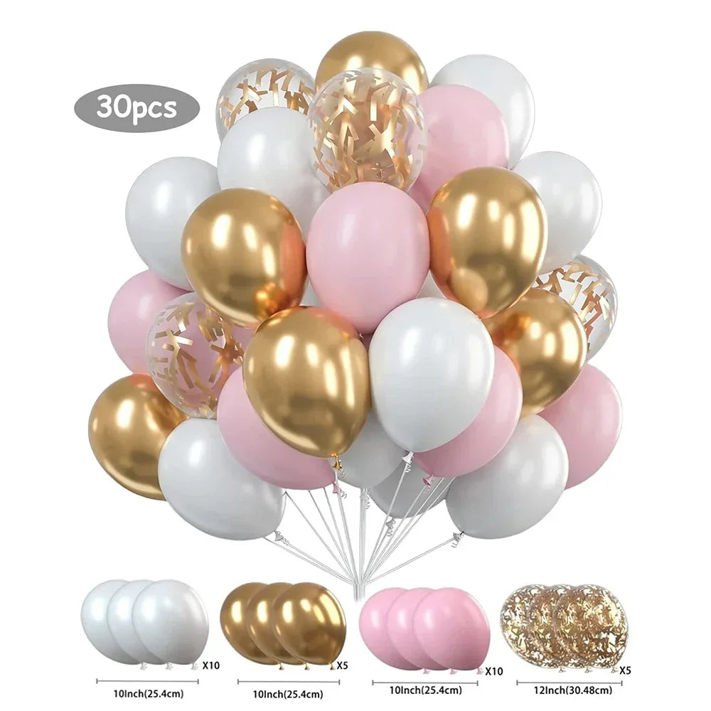 30Pcs 12 Inch White And Golden Balloons Pearl White Balloons Golden Confetti Balloons For Birthday Weddings Anniversary Party