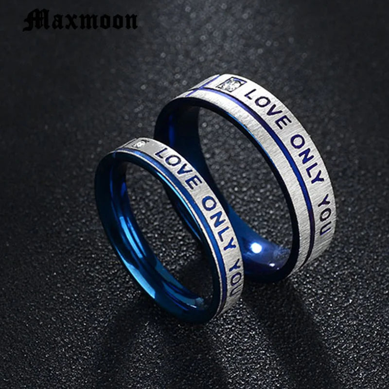 Maxmoon Couple Wedding Band Ring Stainless Steel CZ Stone Anniversary Engagement Promise Ring for Women Men
