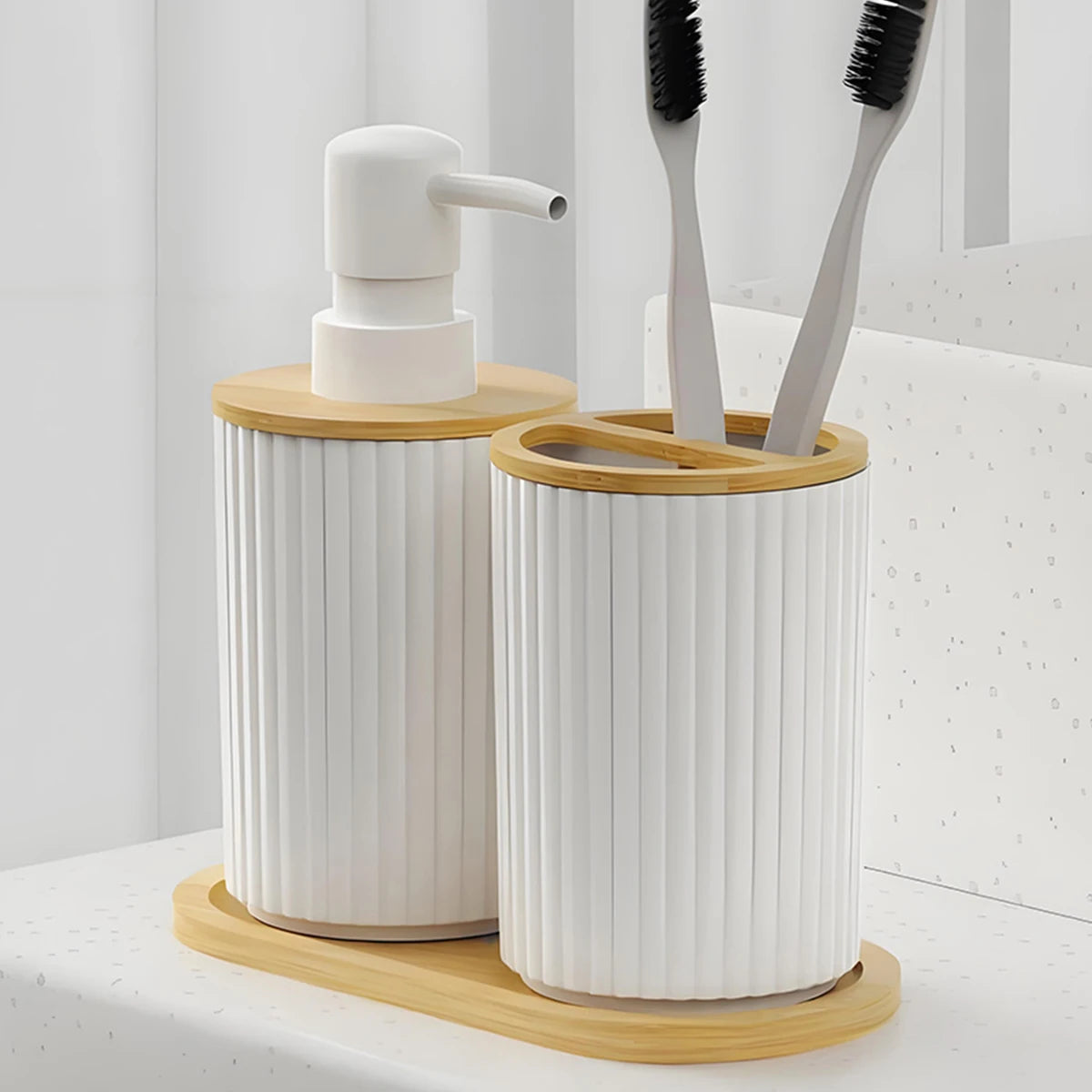 2pcs/set black bathroom accessories set, hands soap dispenser and toothbrush cup set, used for bathroom necessities