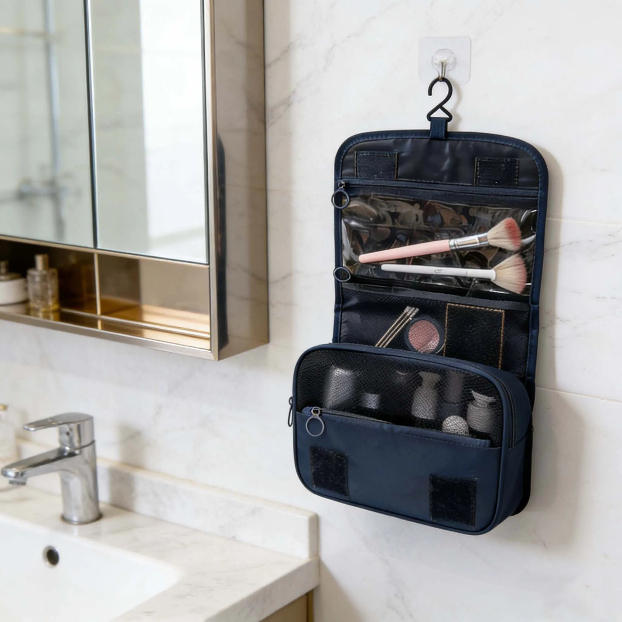 Premium Waterproof Travel Makeup Bag for Women – Hanging Toiletry Organizer with Hook, Spacious Bathroom Wash Pouch & Dry-Wet Se