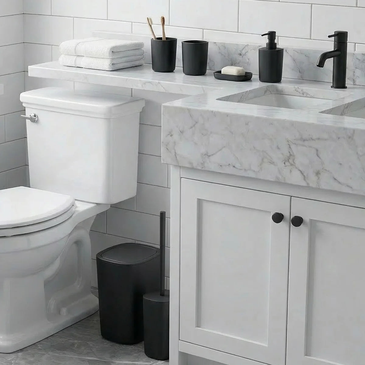 6pcs Bathroom Accessories Set, Bathroom Vanity Sets with Toilet Brush, Trash Can, Tumbler, Soap Dish, Toothbrush Holder
